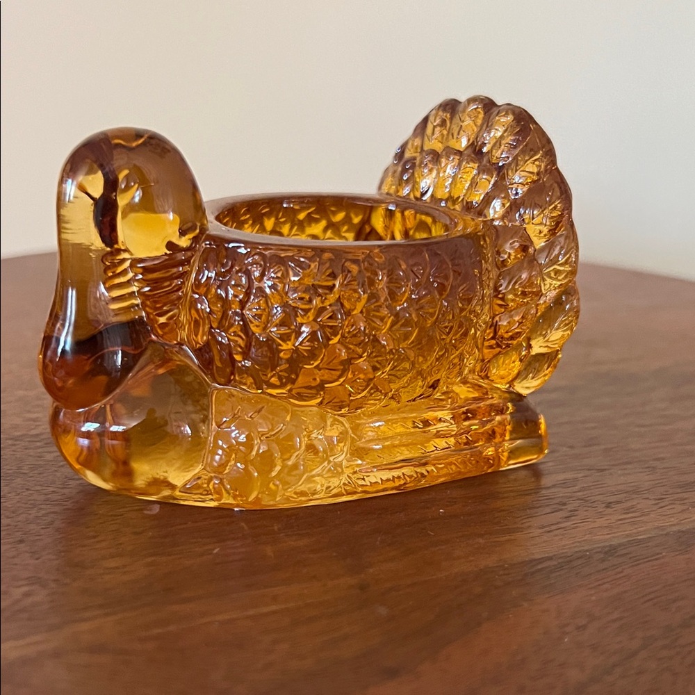Amber Glass Turkey Figurine Tea Light Holder